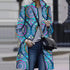 Blue ring-print trench coat – print and fabric detail