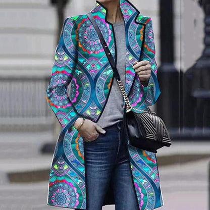 Blue ring-print trench coat – back view