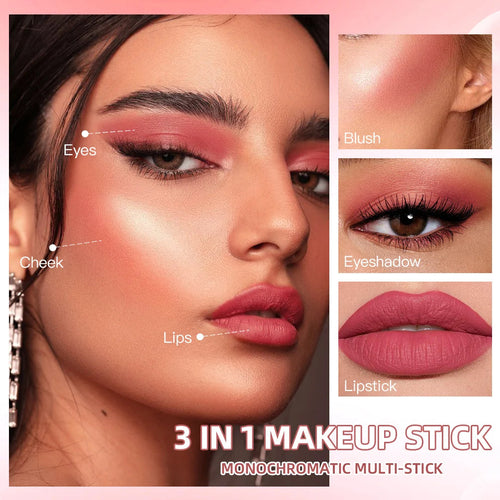 3-in-1 Cream Blush Stick for Cheeks, Lips &amp; Eyes